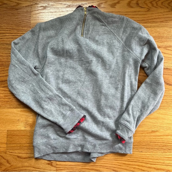 J. Crew factory gray sweatshirt with red plaid details size small - Picture 4 of 5
